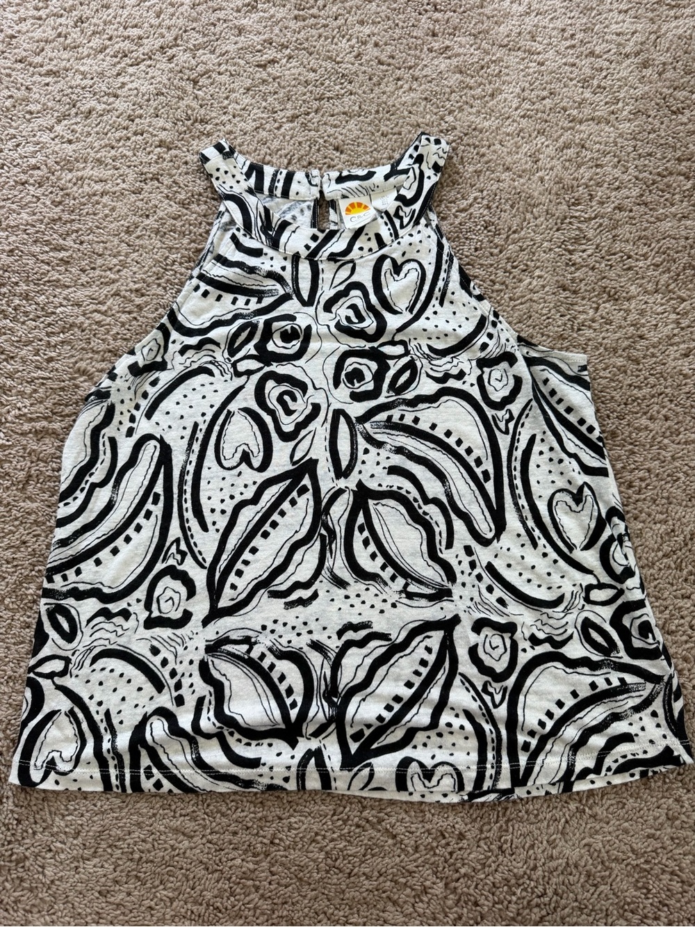 C&C California 100% Linen Sleeveless Tank Top Women’s Large Black White Abstract